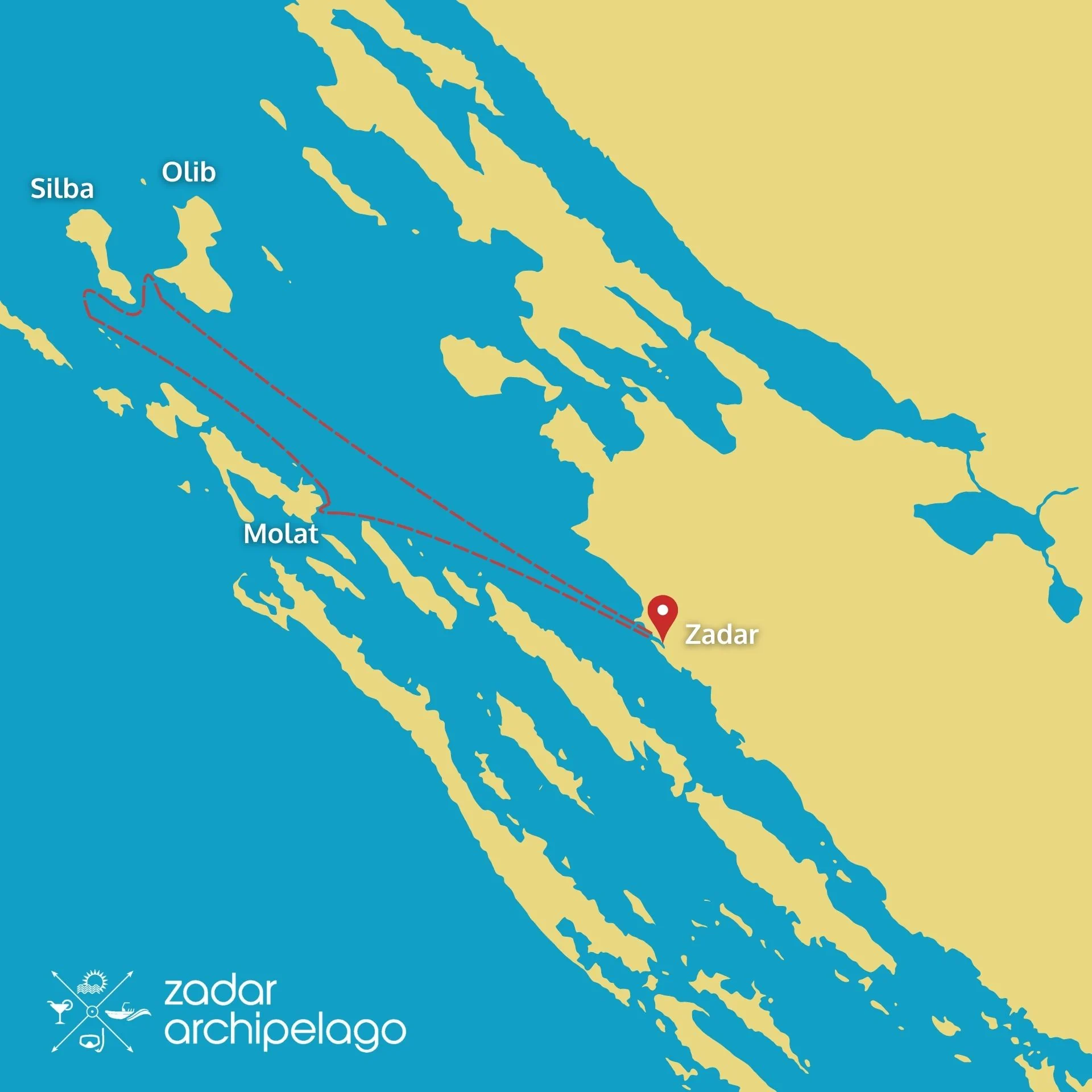silba olib molat boat tour map