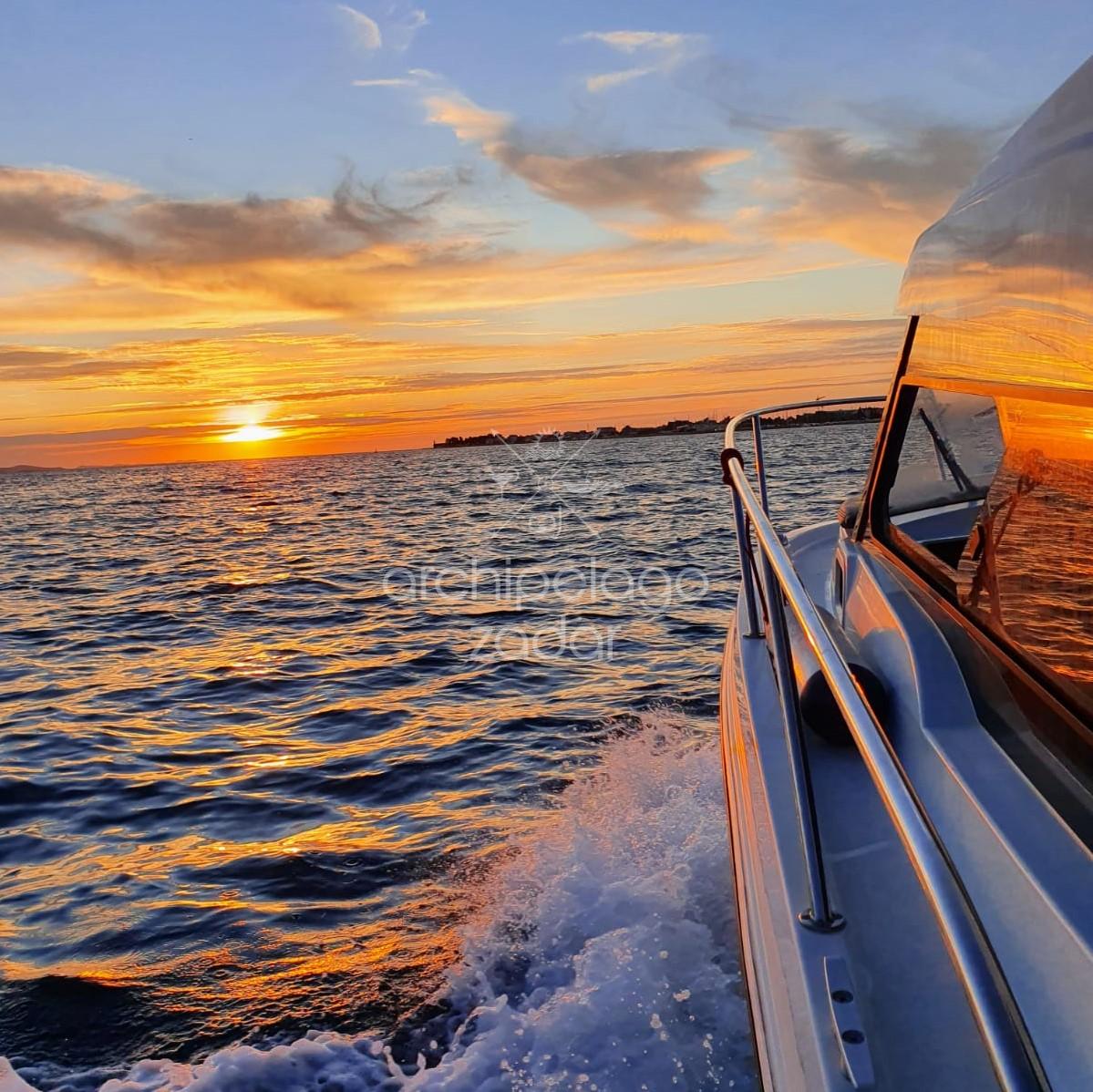 boat cruising in the sunset in Zadar