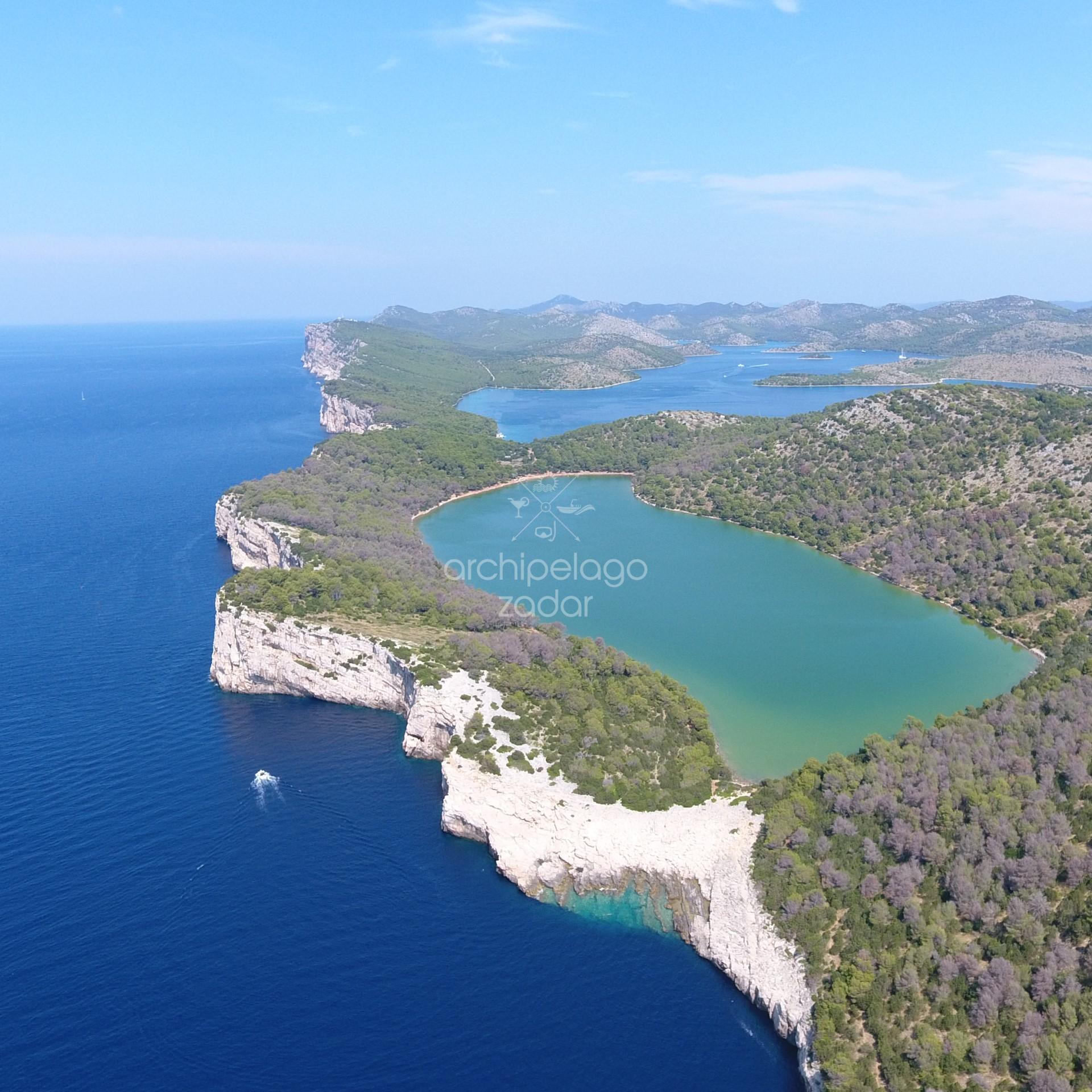 telaščica nature park and salt lake mir aerial view