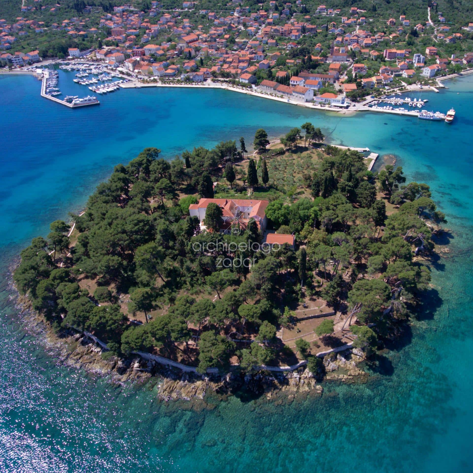 Galevac island monastery aerial view molat and ugljan boat tour