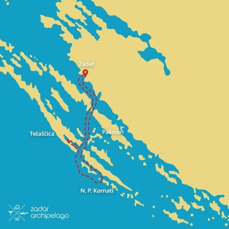 kornati telascica boat tour itinerary map